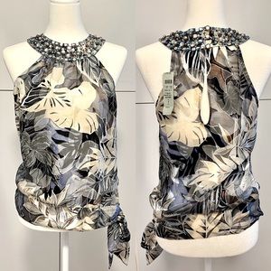 NWT Jeweled Silk Cache Top Halter Neck Floral Side Tie 8